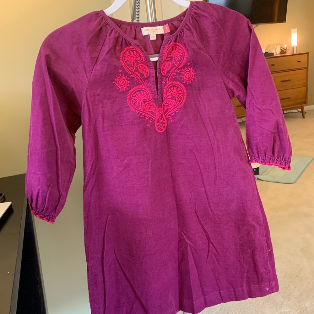 Pink chicken corduroy dark pink dress